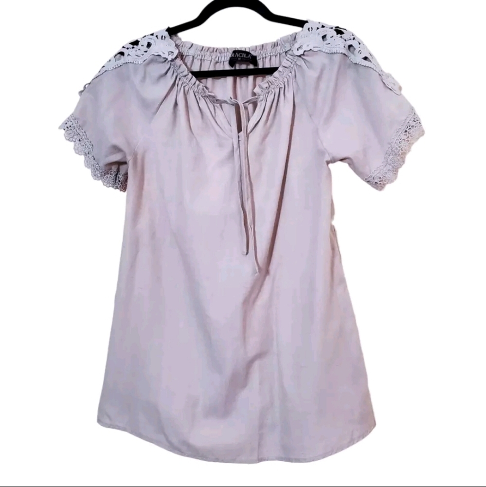 Gracila Womens Lightweight Bohemian Cream Blouse Size Medium